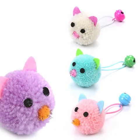 Cute Plush Mouse Head Cat Toy With Bell And Elastic String Interactive Kitten Teasing Self-Hey Toy Stuffed Animal Pet Product