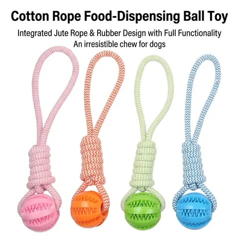 Dog Toy Cotton Rope Rubber Ball Treat Dispensing Chew Toy Teeth Cleaning Interactive Tug Toy For Puppies Small Medium Dogs