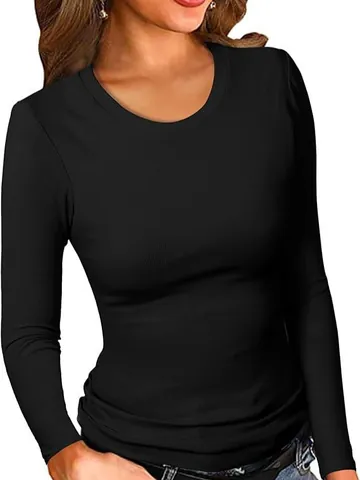 Maglietta da Donna in Modal a Costine Girocollo Slim Top a Maniche Lunghe Tinta Unita Casual Comodo in Maglia alla Moda