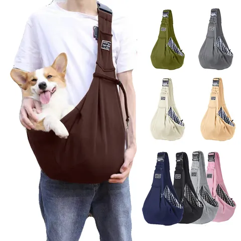 Transportín de Bandolera Portátil para Perros y Gatos Bolsa de Viaje de Poliéster Transpirable con Correa Ajustable Bolsillo y Gancho