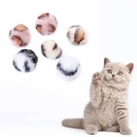 Interactive Cat Toy Plush Ball With Catnip Faux Rabbit Fur Leopard Print Soft Poking Ball For Indoor Cats Exercise Relief