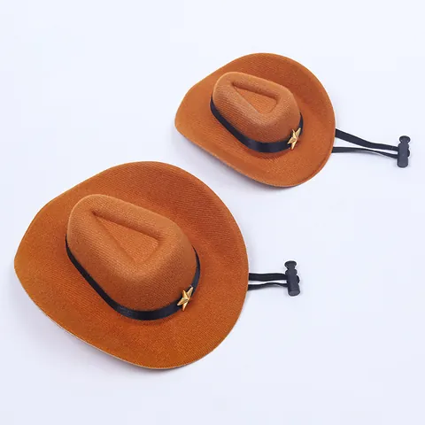 Western Style Pet Cowboy Hat For Cats Small Dogs Adjustable Festive Costume Photo Props Brown Red Polyester Felt Hats