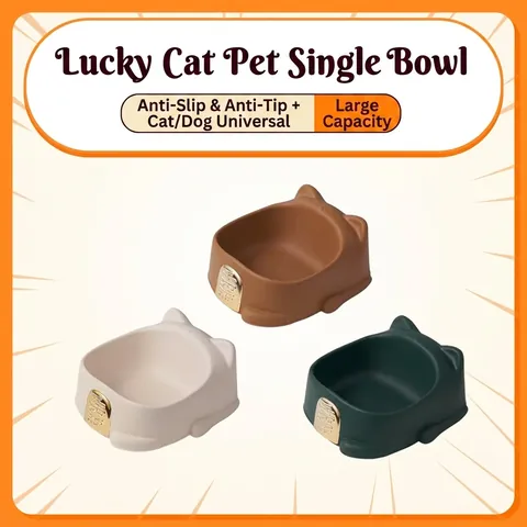Lucky Cat Shaped Pet Bowl Anti-Slip PP Feeding Bowl With Gold Decoration For Cats Dogs Neck Protection Feeders Utensils