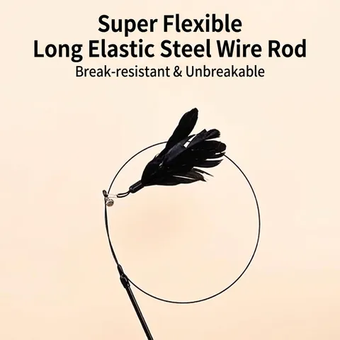 Strong Suction Cup Cat Wand Toy With Feather And Bell Elastic Steel Wire Pet Teaser Stick For Indoor Cats Boredom Relief