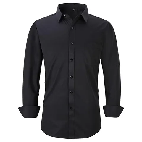 Men Business Casual Long Sleeve Shirt Slim Fit Plus Size Solid Stripe Grid Button Down Dress Shirt Top