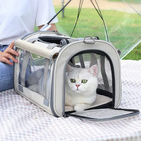 Foldable Pet Carrier Bag Breathable Oxford Cloth Mesh Backpack For Cats And Small Dogs Large Capacity Travel Tote Bag