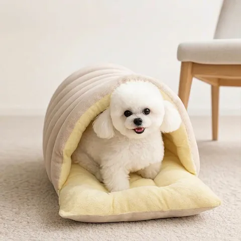 Enclosed Pet Bed Cave House Winter Warm Washable Corduroy Arctic Fleece Indoor Deep Sleep Dog Cat Nest Cave Cushion