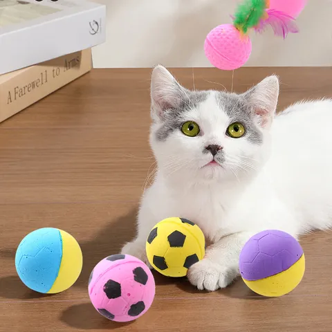 Interactive Latex Foam Soccer Ball Cat Toy Colorful Spliced Elastic Training Toy For Indoor Cats Kittens Chase Self-Play Game