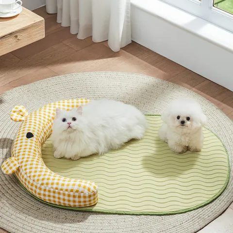 Breathable Pet Cooling Mat For Summer Washable Ice Silk Rattan Dog Bed With U-Shaped Pillow For Small Medium Dogs Cats