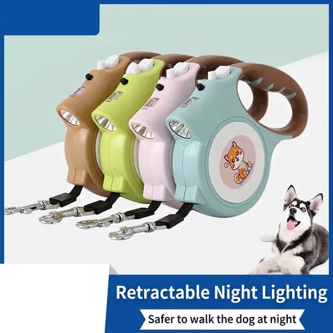 Automatic Retractable Pet Leash With LED Light Heavy Duty Polyester Dog Walking Lead For Small Medium Dogs Night Walking