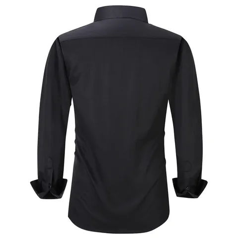Men Business Casual Long Sleeve Shirt Slim Fit Plus Size Solid Stripe Grid Button Down Dress Shirt Top