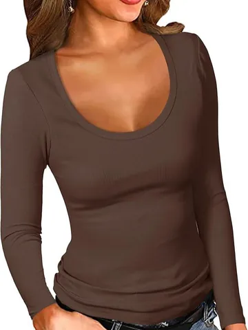 Dames Casual Geribde Gebreide Lange Mouw Ronde Hals Slim Fit T-Shirt Basic Effen Viskose Modal Top