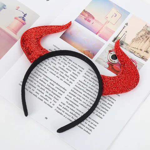 Halloween Devil Horn Headband And Trident Glitter Fabric Plastic Red Costume Accessories For Party Role Play