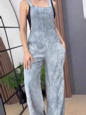 Women Casual Wide Leg Jumpsuit Sleeveless Overalls With Pockets Summer Fashion Polyester One-Piece Long Pants Outfit