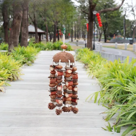 Natural Coconut Shell Parrot Toy Large Bird Chewing Grinding Toy Pine Cone Cuttlefish Bone Corn Cob Hanging Bird Cage Accessory