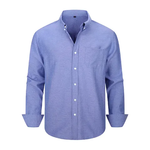 Men's Casual Long Sleeve Oxford Shirt Button Down Solid Color Cotton Blend Dress Shirt with Chest Pocket
