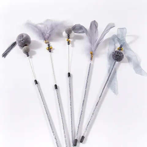 Fairy Cat Teaser Wand Long Flexible Rod Interactive Toy with Feathers Bells Tassels Plush Balls for Indoor Cats Kittens Boredom Relief