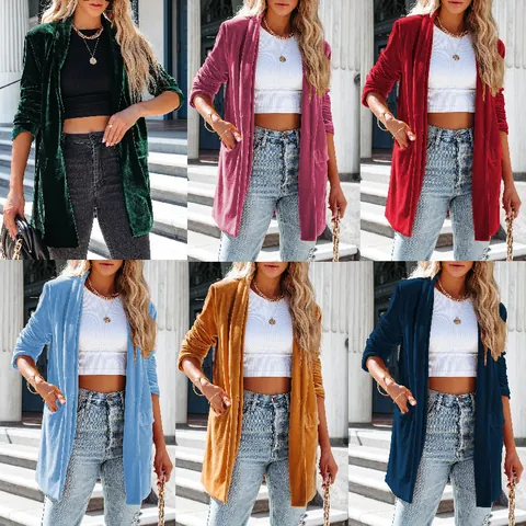 Women Casual Velvet Wool Blend Mid-Length Coat Long Sleeve Lapel Patchwork Urban Fashion Outerwear Overcoat Top