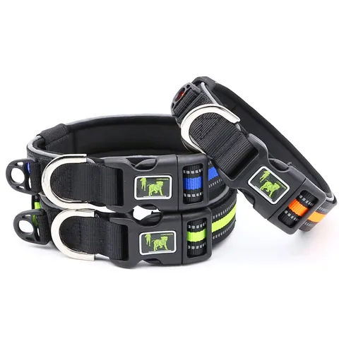 Reflective Dog Collar Soft Padded Adjustable Pet Neck Strap High Visibility Matching Lead Set For Small Medium Large Dogs Safety Walking