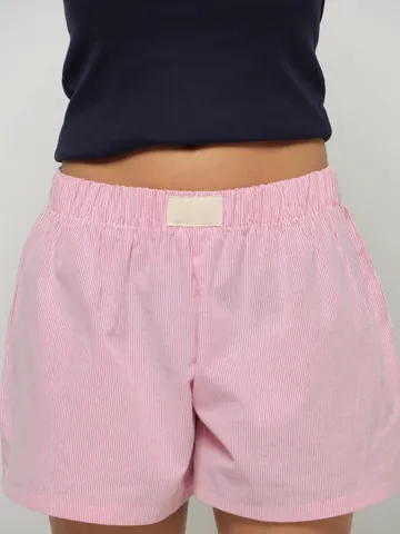 Women High Waisted Striped Shorts Casual Loose Elastic Waist Summer Cotton Bottoms Comfortable Lazy Style Pockets Shorts