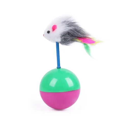 Interactive Tumbler Cat Toy With Plush Mouse And Colorful Feathers Shaker Sound Self-Play Pet Toy For Cats Kittens Indoor Entertainment