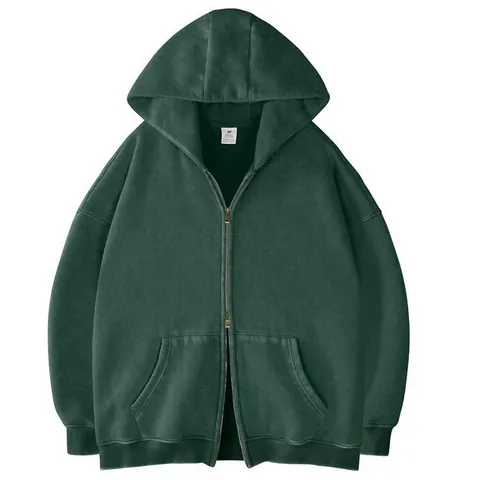 Unisex Oversized Zip Up Hoodie Dubbele Rits Zwaargewicht Sweatshirt Vintage Wassing Casual Losse Verlaagde Schouder Jas