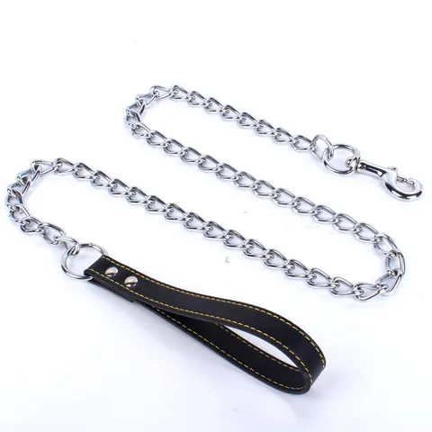 Heavy Duty Metal Dog Leash With PU Padded Handle Bite Resistant Iron Chain Lead For Small Medium Large Dogs Pet Traction Rope