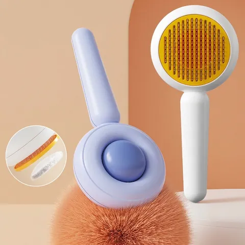Pet Self-Cleaning Slicker Brush One-Click Hair Removal Massage Comb for Cats and Dogs Stainless Steel Pin Grooming Tool