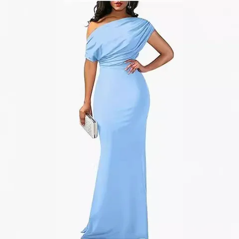 Women Elegant Off-Shoulder Slim Fit Maxi Dress Sleeveless Backless Formal Party Mermaid Dress Evening Prom Gown Cocktail Dress