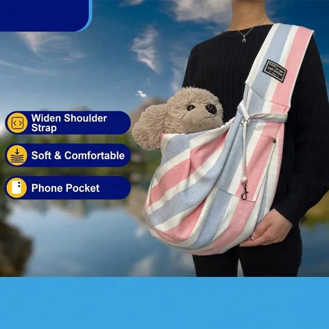 Pet Sling Carrier Breathable Cotton Waffle Fabric Dog Cat Outdoor Travel Shoulder Bag With Safety Buckle Adjustable Strap