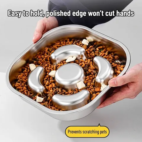 304 Edelstahl Anti Schling Napf Hund Langsames Fressen Pet Futternapf Quadratisch Rutschfeste Futterschüssel Für Hunde Katzen