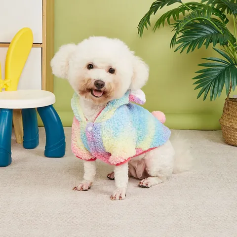 Rainbow Unicorn Pet Costume Polar Fleece Dog Hoodie Warm Cat Winter Clothes Novelty Puppy Outfit For Small Medium Dogs Cats