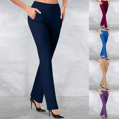 Pantalones de Yoga de Campana para Mujer con Cintura Alta Control de Abdomen y Bolsillos Leggings de Deporte en Poliéster