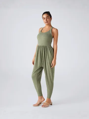 Women Sexy Jumpsuit Sleeveless Halter Neck Backless Cuffed Harem Pants Solid Color Polyester Casual Summer Streetwear