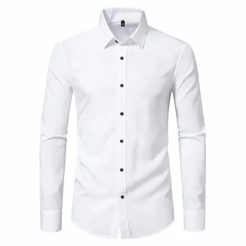 Men's Business Formal Shirt Long Sleeve Wrinkle Resistant Flex Fabric Button Down Dress Shirt For Office Casual Wear