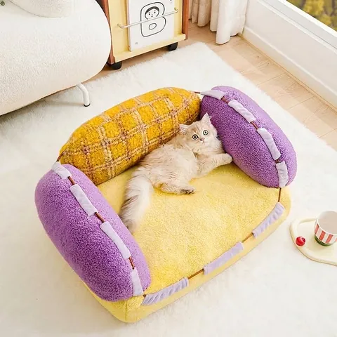 Warm Pluche Kattenbank Bed Winter Retro Geruit Huisdier Slaapkussen Zacht Ademend Wasbaar Binnennest Voor Hond Kat Huis