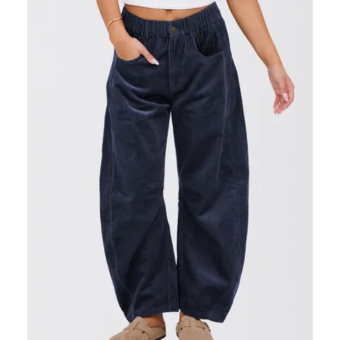 Women High Waist Corduroy Straight Leg Pants Solid Color Loose Casual Trousers With Pockets Streetwear Bottom