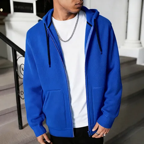 Men Polar Fleece Hooded Zip-up Hoodie Thick Warm Fleece Jacket Loose Plus Size Sweatshirt Casual Sport Outdoor Top