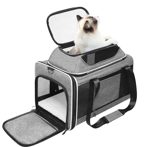 Borsa per il Trasporto di Animali in Tessuto Oxford Traspirante Borsa da Viaggio Pieghevole Portatile per Cani e Gatti Con Tracolla Attacco per Valigia