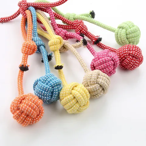 Durable Hand Woven Cotton Rope Ball Dog Toy For Small Medium Puppy Teeth Cleaning Braided Knot Chew Toy For Pets Play Boredom Relief