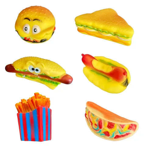 Simulation Fast Food Squeaky Dog Toy Vinyl Molar Teething Toy For Puppies Hamburger Fries Hot Dog Shape Pet Sound Toy
