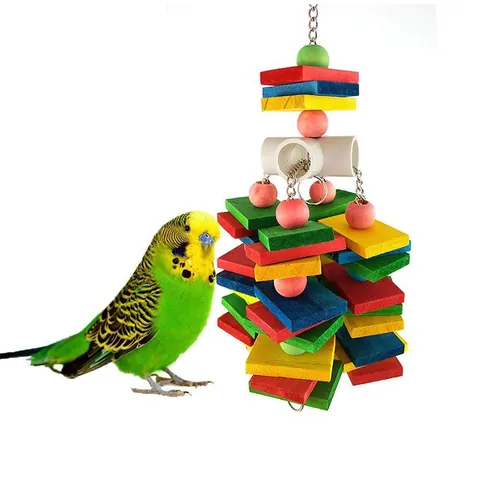 Kleurrijk Houten Papegaaien Speelgoed Kauwblokken Voor Grote Middelgrote Kleine Vogels Kooi Hangend Snavelslijpen Accessoires