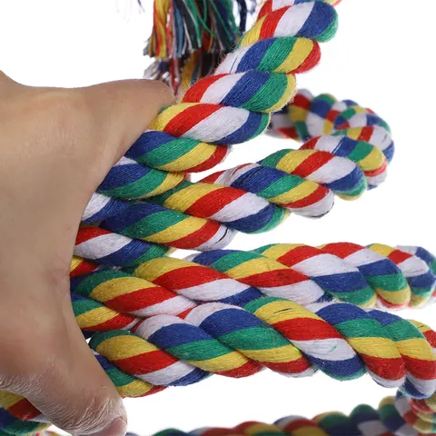 Colorful Cotton Rope Parrot Toy Spiral Climbing Ladder With Metal Hook And Bell For Small Medium Birds Cage Accessory