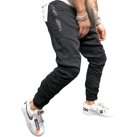 Herren Casual Baumwolle Cargo Hose Einfarbig Mehrere Taschen Gepatchte Nähte Joggers Elastischer Bund Verschleißfest Lange Hose