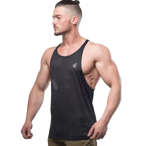 Men's Quick Dry Mesh Gym Tank Top Breathable Sleeveless Bodybuilding Stringer Racerback Workout Vest Muscle Fitness Top