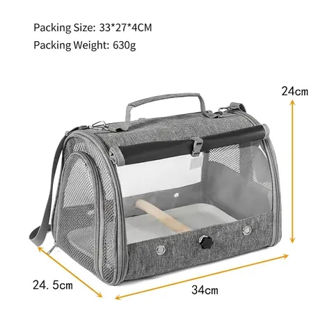 Portable Parrot Bird Carrier Bag Transparent Breathable Travel Backpack For Small Pets Birds Pigeon With Wood Perch Tray