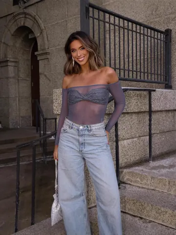 Sexy See-Through Mesh Crop Top Long Sleeve Sequin Twist Knot Top Off-The-Shoulder Slim Fit Party Blouse For Women