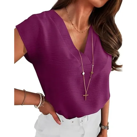 Women V Neck Sleeveless Pullover Blouse Slim Fit Solid Color Elegant Patchwork Office Commuter Shirt Polyester Spandex Top