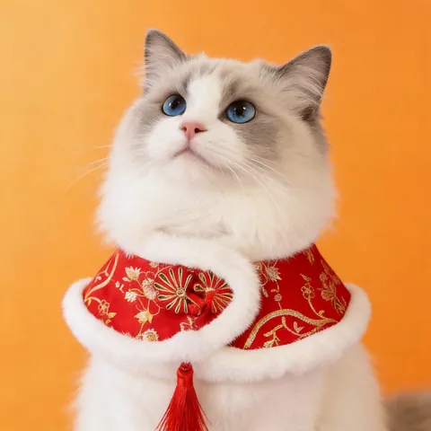 Pet Chinese Style New Year Cloak Embroidery Faux Fur Red Tassel Cat Dog Festive Cape Winter Warm Polyester Clothing