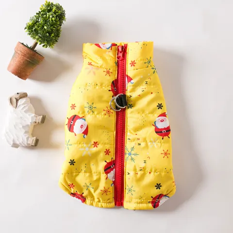 Pet Dog Christmas Padded Vest Quilted Warm Winter Jacket With Leash D-Ring Santa Snowman Printed Clothes For Small Dogs